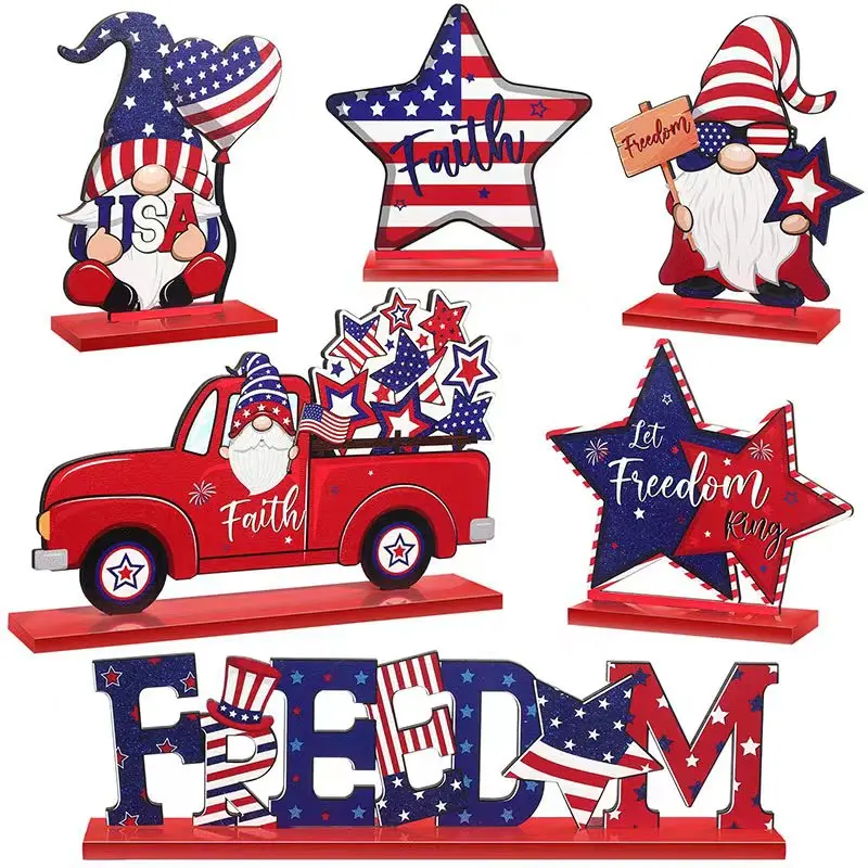 6 Pcs Patriotic Wooden Gnome 4th of July Table Decorations Veterans Day Independence Day Table Topper Decoration Party Supplies