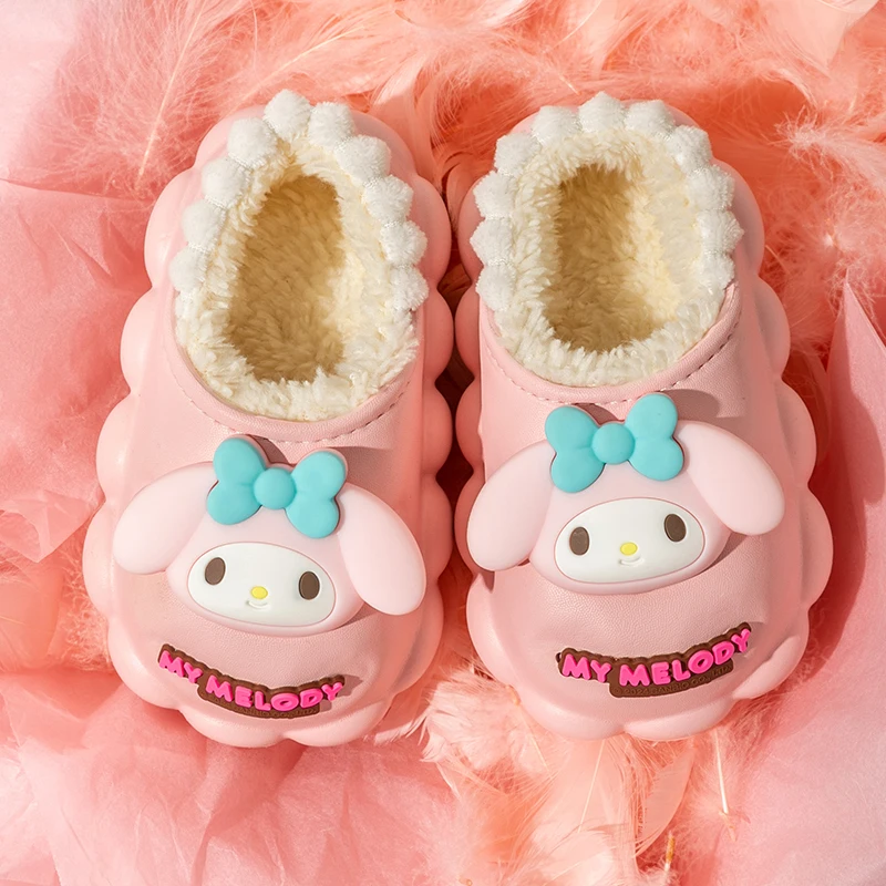 

Sanrio Mymoledy, теплые хлопковые тапочки на плюшевом каблуке, обувь с героями мультфильмов, зимние детские домашние тапочки Cinnamoroll, подарок для девочки