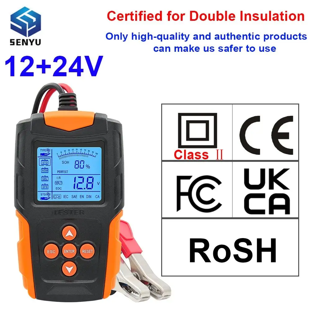 FOXSUR FBT200 12V 24V Smart Car Battery Tester for STD AGM GEL EFB Multi Battery Digital Analyzer Double Insulation Safety Tools