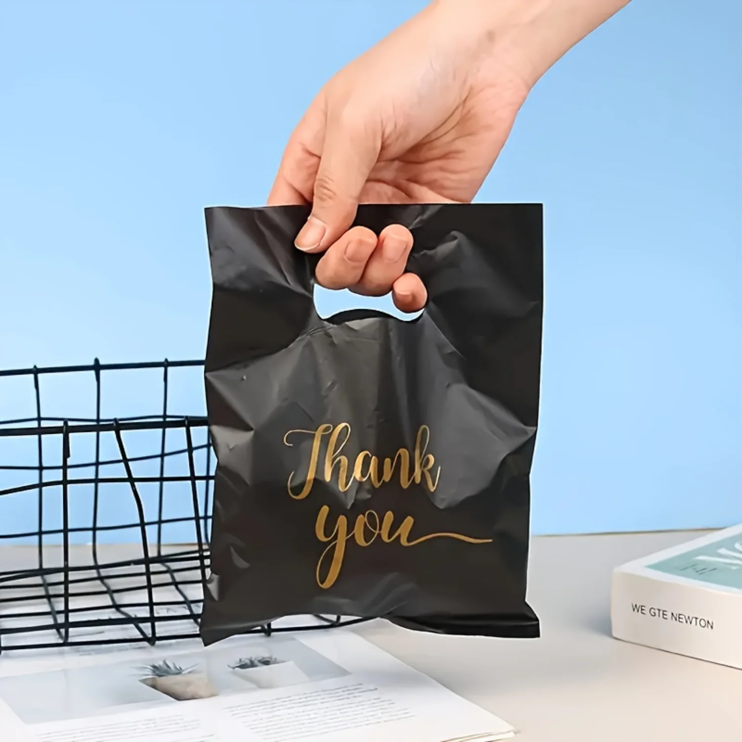 100pcs Reusable Plastic Thank You Gift Bags with Handles - Ideal for Weddings, Birthdays, and More!