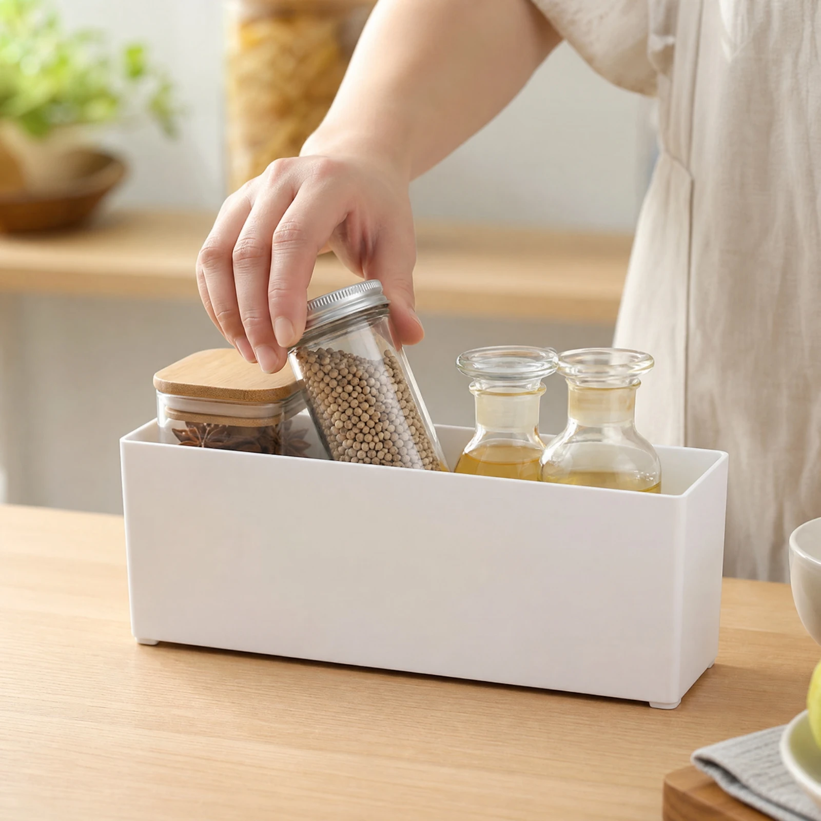 Stackable Desktop Storage Box Compact Rectangular Plastic Storage Box Sturdy Long-Lasting for Kitchen, Countertop