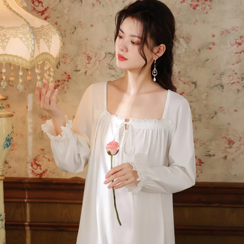 

Long Sleeve Nightgown Women's Cotton Princess Pajamas Sweet Loose Nightgowns Sleepwear Home Clothes Autumn Night Clothes