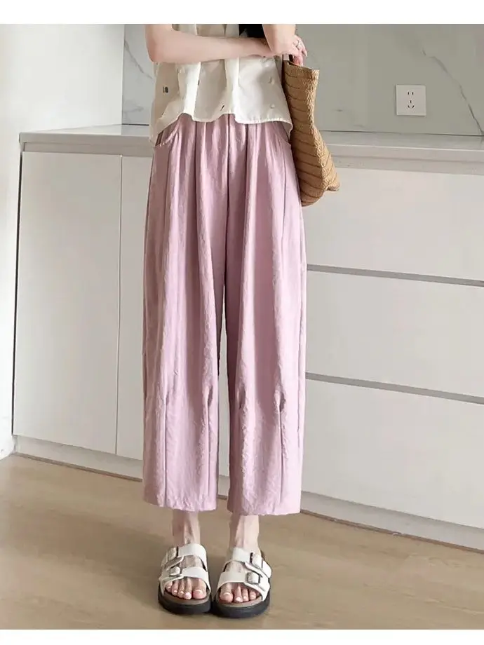 

Women's Summer Lightweight High-Waisted Casual Wide-Leg Cropped Trousers: Soft, Durable, Versatile and Breathable