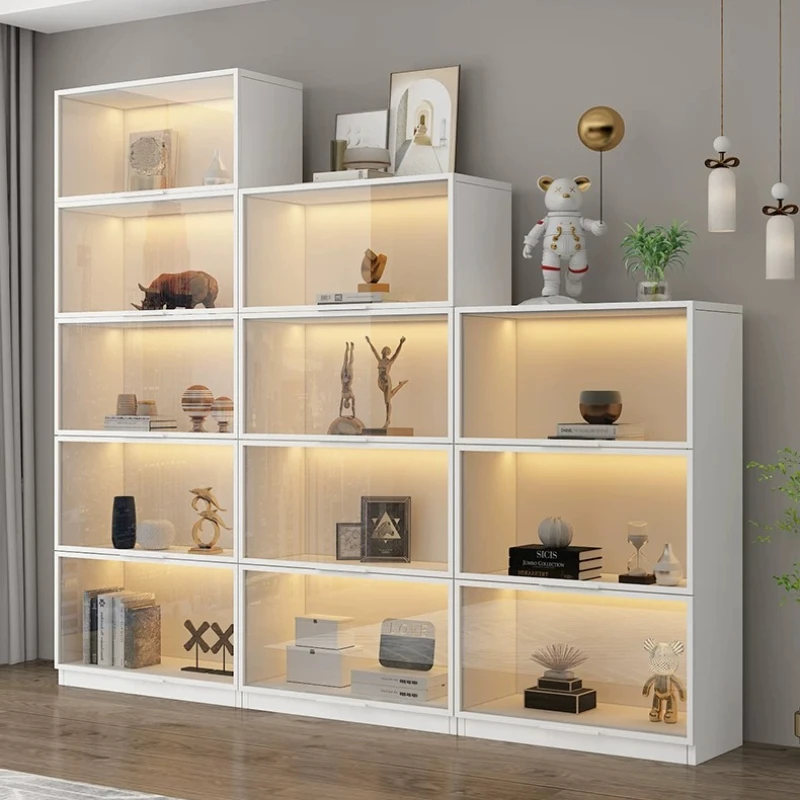 Free combination lattice bookcase with glass door light luxury high-end modern dust-proof display custom whole wall living room - view 6
