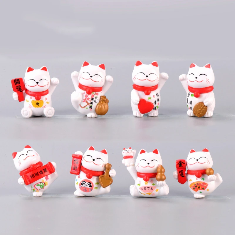 1PCS PVC Mini Lucky Cat Decoration Cake Wealth Waving Hand Cat Chinese Lucky  Cartoon Cat For Home Office Decoration ﻿