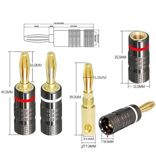 Imagen 2 del producto 2/6/10/20/50 Uds. Conector macho de 4mm conectores Banana de altavoz de Audio Hifi chapados en oro de 24K para altavoces y amplificadores