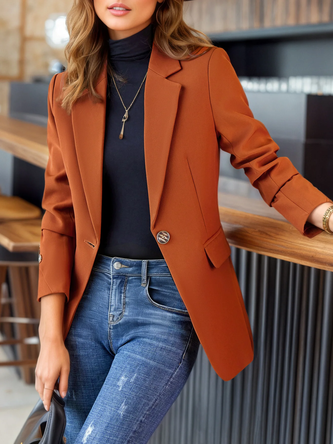 

Women's Slim Fit Blazer Solid Color Office Formal Suit Long Sleeve Single Breasted Work Commute Jacket with Button Cuffs