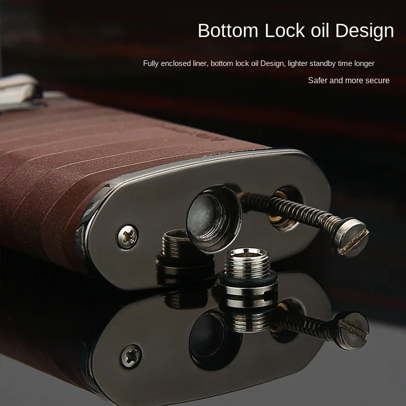 Creative Leather Unique Luxury Kerosene Gasoline Lighter Metal Flint Vintage Cigarette Windproof Lighter Smoking Accessories