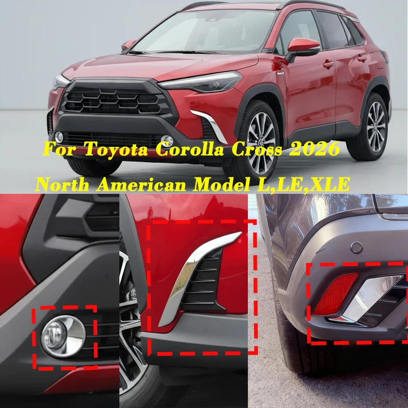 Для Toyota Corolla Cross USA 2026 L, LE.XLE модель газового топлива ABS Chrome, передняя противотуманная фара автомобиля, накладка на заднюю противотуманную фару, накладка на брови
