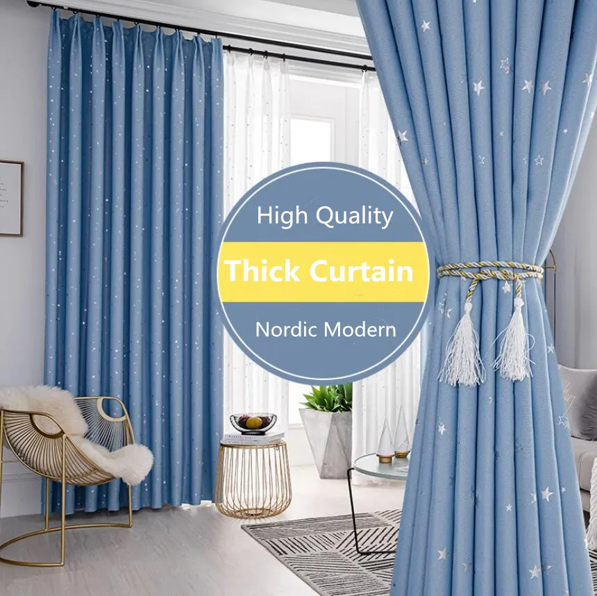 Star Printed Blackout Curtains for Living Room Bedroom Nordic Simple Style Thick Cloth Curtains Left and Right Biparting Open