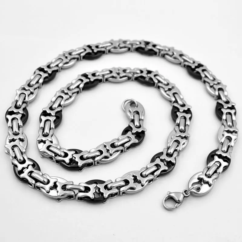 SUNNERLEES 316L Stainless Steel Necklace Bracelet Set 10mm Geometric Byzantine Link Chain Gold Silver Color Men Women SC72 S