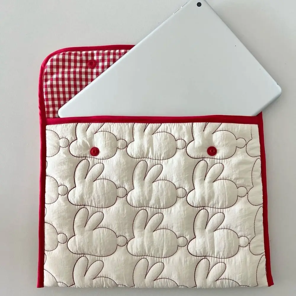 11 13/14Inch Laptop Sleeve Case Cover Cute Cartoon Rabbit Plaid Nylon Handbag Universal Shockproof Tablet Protective Pouch