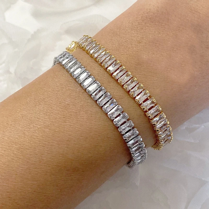 Adjustable Crystal Tennis Bracelets for Women Men Colorful Zircon Folding Buckle Chain Bangle on Hand Party Sexy Fashion Jewelry