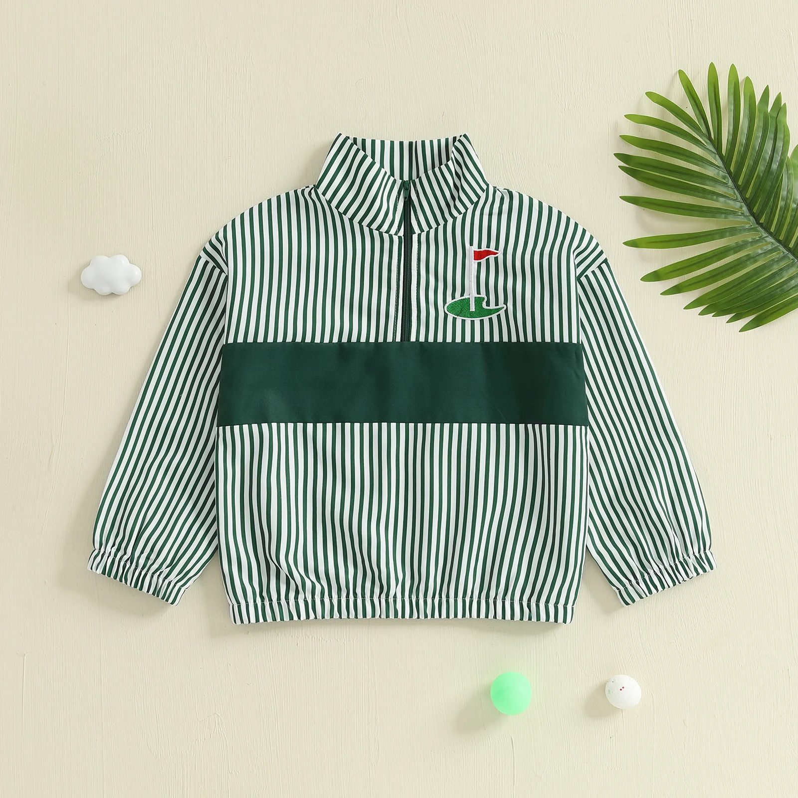1-4Y Toddler Boy Autumn Jackets Casual Golf Embroidery Striped Half Zipper Long Sleeve Coats Tops Kids Fall Clothes Outerwear