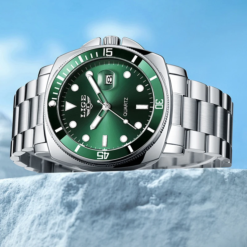 ساعات LIGE للرجال من أفضل العلامات التجارية الفاخرة ساعة غواص للرجال موضة الأعمال العسكرية الرياضية مقاوم للماء كوارتز ساعة اليد Montre Homme