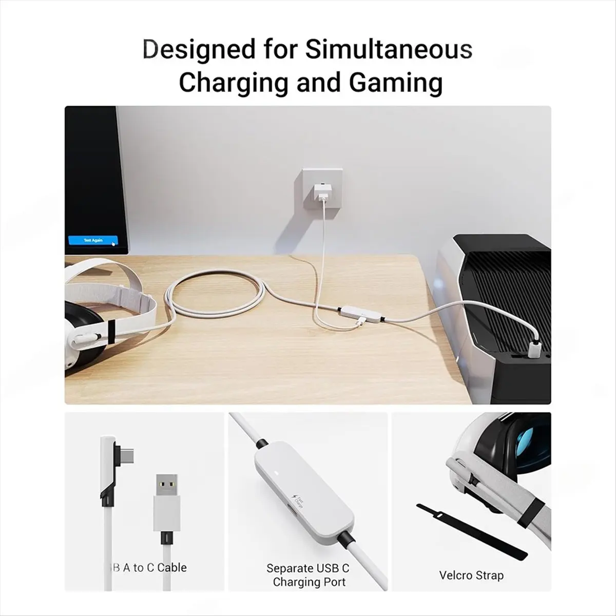 M85K USB3.2 Gen1 VR Link Cable with Extra Charging Port for 3S, 3 /2 4 VR Headset Fast Charging Cable