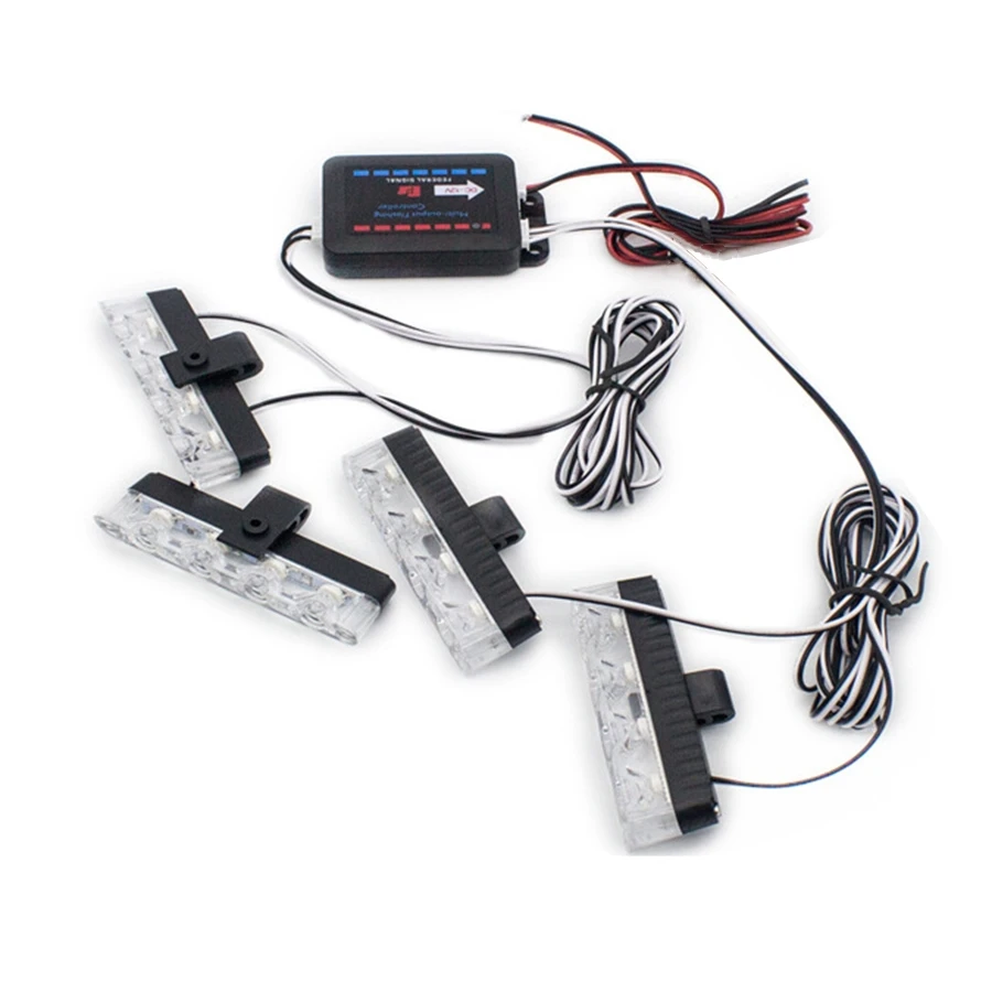 4 LED Police Flasher Lights Car Strobe Warning Light 12V Vehicle Emergency Stroboscope Lamp Red Blue Amber Flashing Signal Light