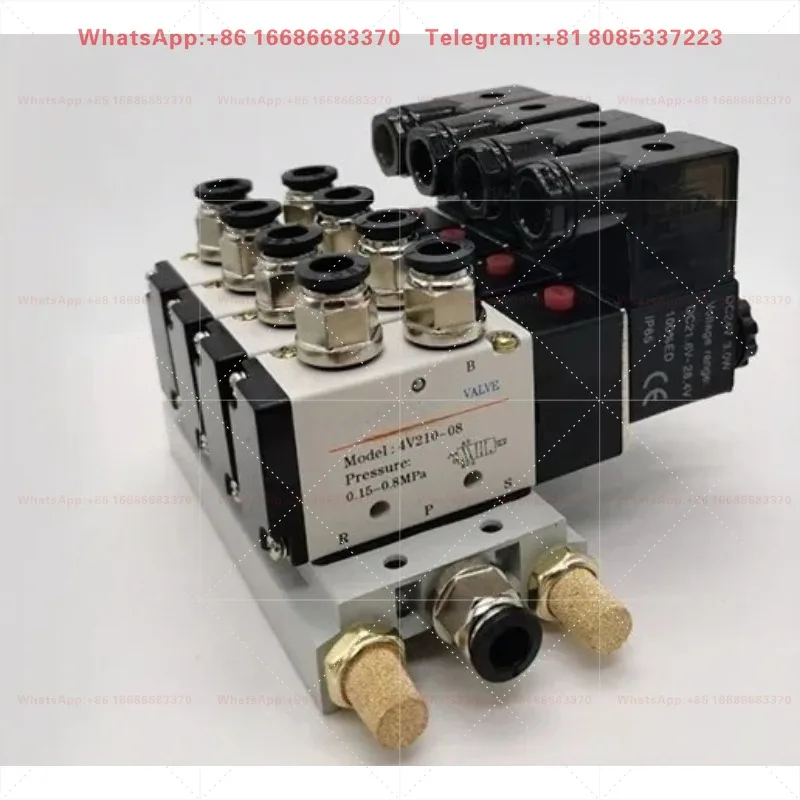 4V210-08 5 Port 2 Position Solenoid Valve Multi-way Manifold DC12V 24V AC220V Pneumatic Control Valve With Fittings