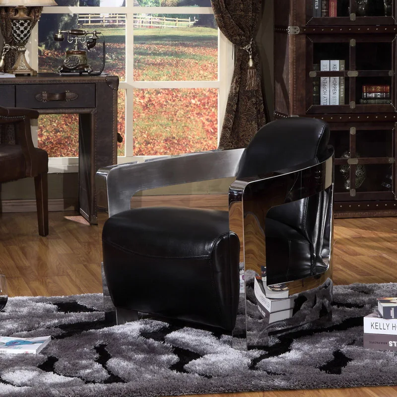 Customizable European Light Luxury Stainless Steel Leather Sofa Chair
