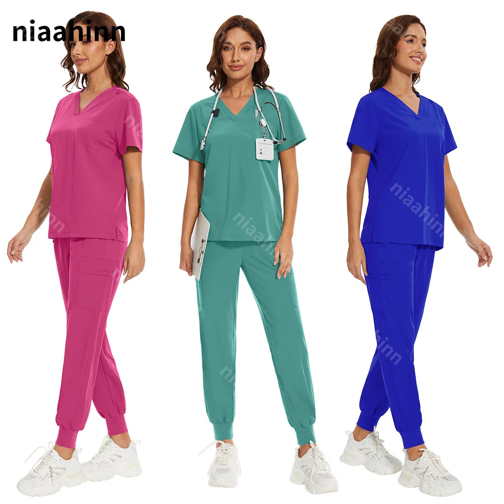 Niaahinn Schoonheidssalon Werkkleding Chirurgische Uniformen Vrouwen Medische Verpleegkundige Klinische Scrubs Tops Pant Set Spa Arts Verpleegkundige Tuniek Pak