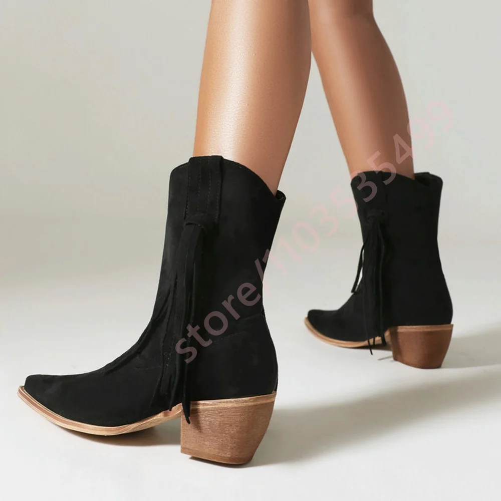 2025 خريف جديد البقرة طباعة شرابة أحذية رعاة البقر الغربية وأشار صندل بكعب مكتنز ليوبارد طباعة التمهيد موضة المرأة أحذية كاجوال للحفلات #5