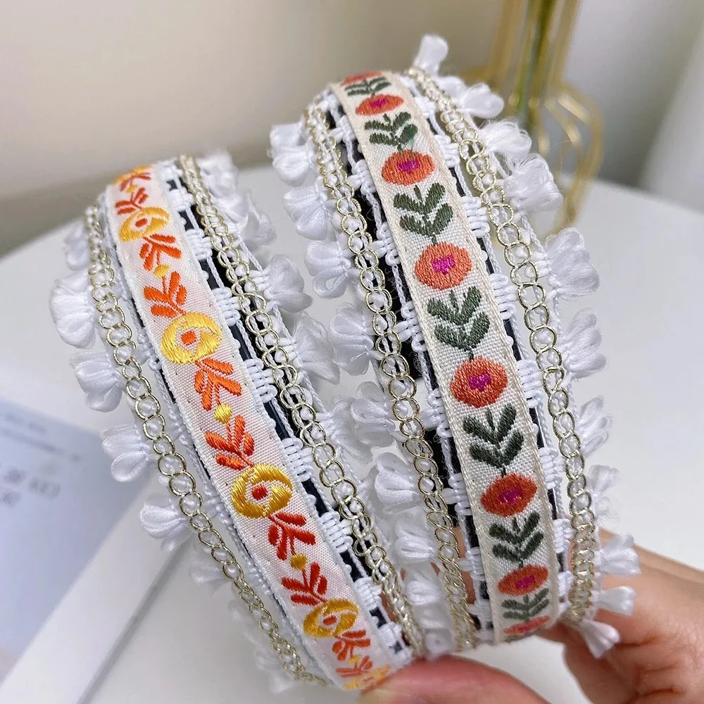 

New Boho Embroidery Headband Retro Style Wide Head Hoop Headdress Women Girls