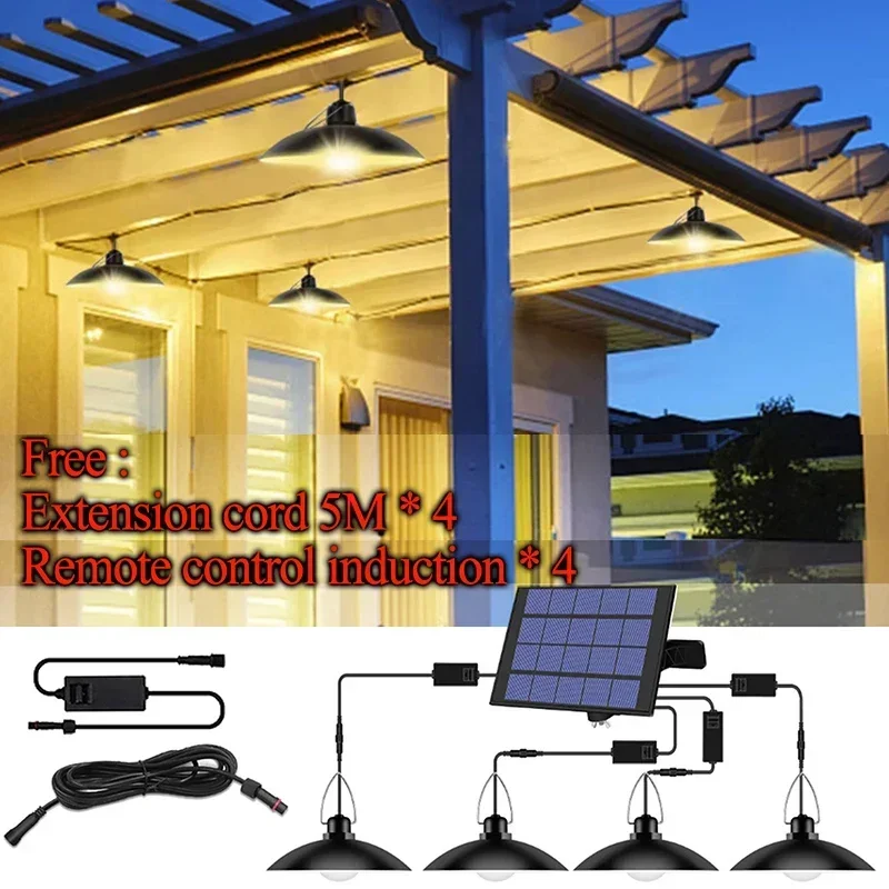 

Solar Pendant Light Outdoor Waterproof LED Lamp Double-head Chandelier Decorations with Remote Control for Indoor Shed Barn Room