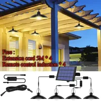 Solar Pendant Light Outdoor Waterproof LED Lamp Double-head Chandelier Decorations with Remote Control for Indoor Shed Barn Room