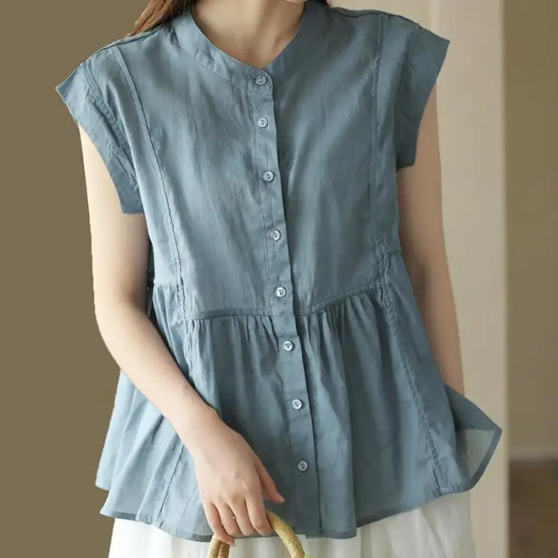 Women Summer Casual Loose Temperament Solid Color Appear Thin O-neck Sleeveless Shirts Women Clothes Casual All-match Top Tee