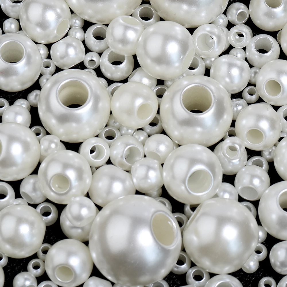 ABS Imitation Pearl Beads White Large Hole Loose Round Beads For Handmade Necklace Bracelets Making DIY Jewelry Accessories