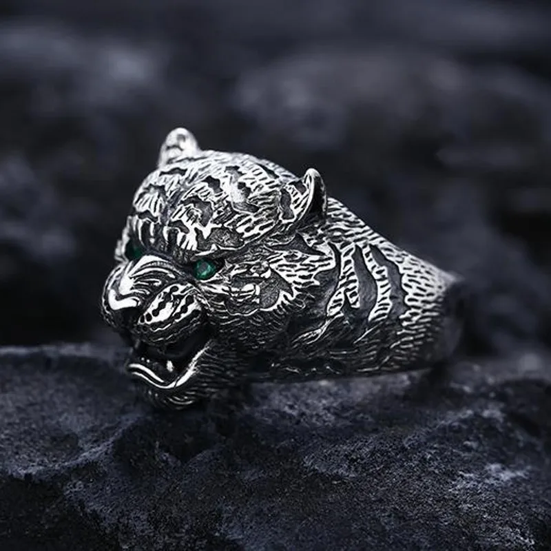 BOCAI S925 Silver Jewelry Accessories Retro Domineering Personality Tiger Head Ring for Men Fashion Christmas Gift