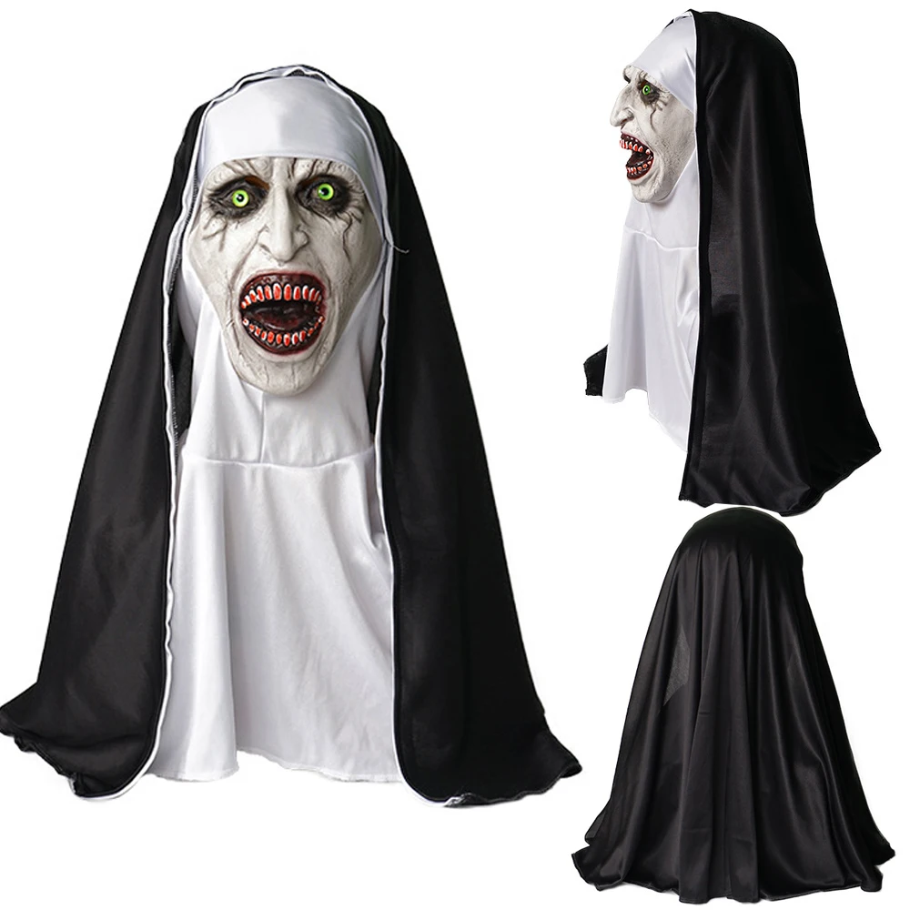 

Horror Scary Nun Latex Mask Headscarf Valak Cosplay for Halloween Costume Horror Nun Cosplay Head Face Masques With Headpiece