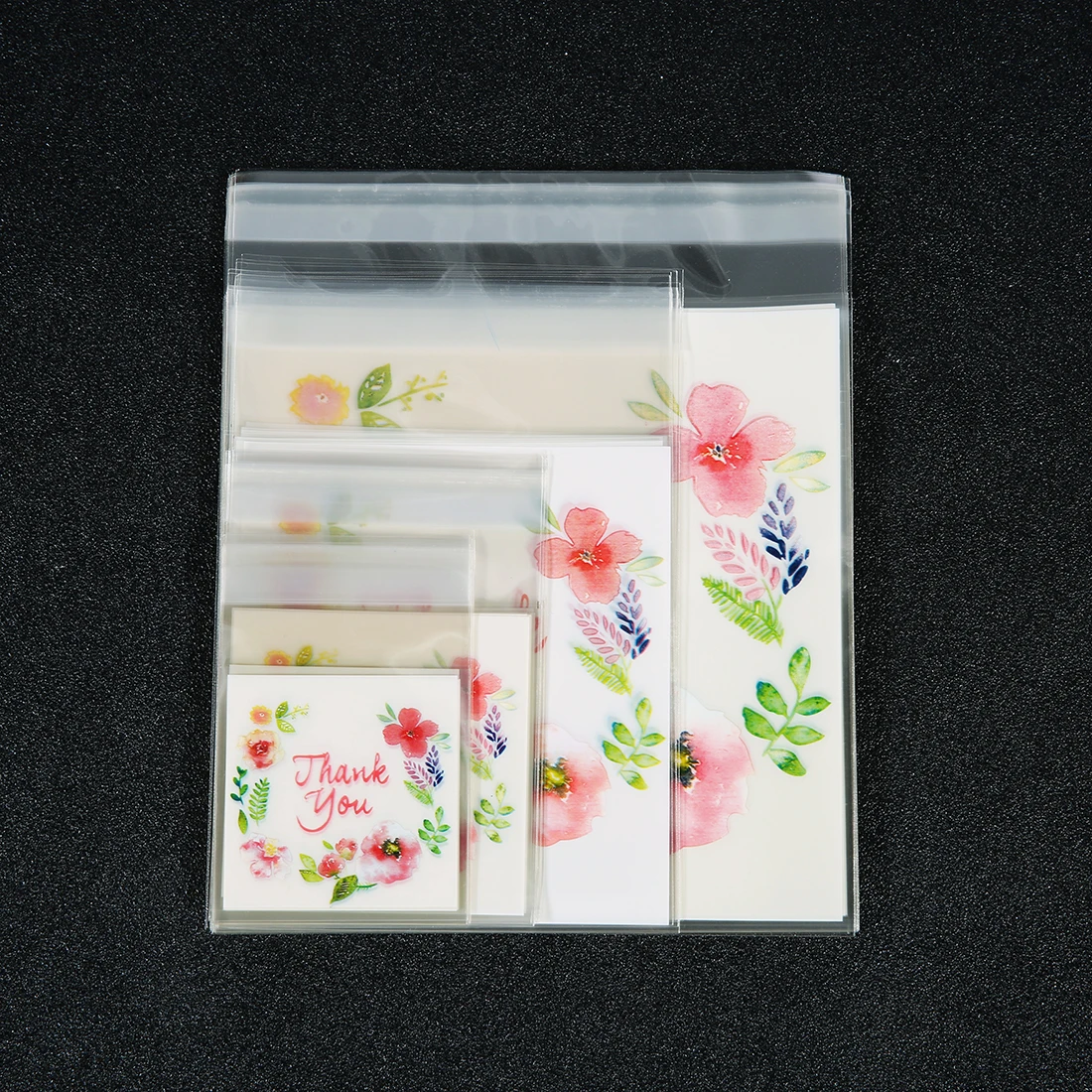 100pcs Transparent Ziplock Bag Multi Sizes Thank You Flower Print Plastic Bags Jewelry Retail Food Storage DIY Packaging Pouches