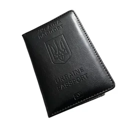 Ukrainian Passport Holder Men Black Pu Leather Cover on Passports Travel Wallet Case Passaporte Viagem