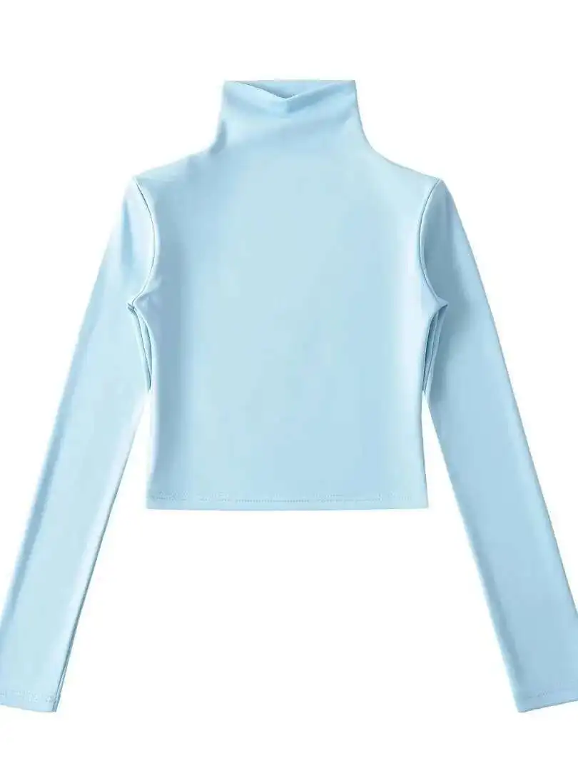 

New 2024 Autumn/winter Spicy Girl Sexy Basic Half High Neck Long Sleeve T-shirt Women Cinching Waist Solid Color Slim Top PWOY