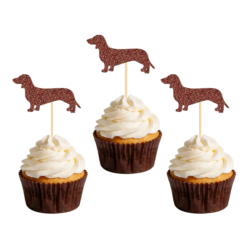 YOMDID 24 Stück Dackel-Kuchenaufsätze, Welpen-Cupcake-Topper, Hunde-Geburtstags-Cupcake-Picks, Dackel-Haustier-Themen-Partydekorationen – Detail 6