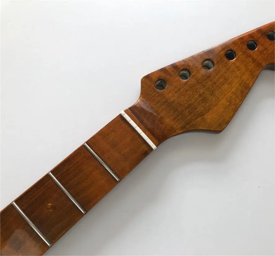 Tiger Flame Maple Guitar Neck 21 Fret 25.5inch Pearl Dot Inlay DIY Guitar Part Replacement Gloss