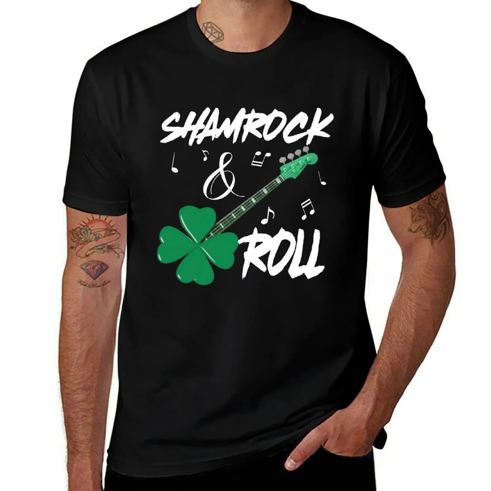 Irish Shamrock Guitar Roll St Patrick_s Day T-Shirt Fashion Pattern Printed Tee Shirt T-Shirt