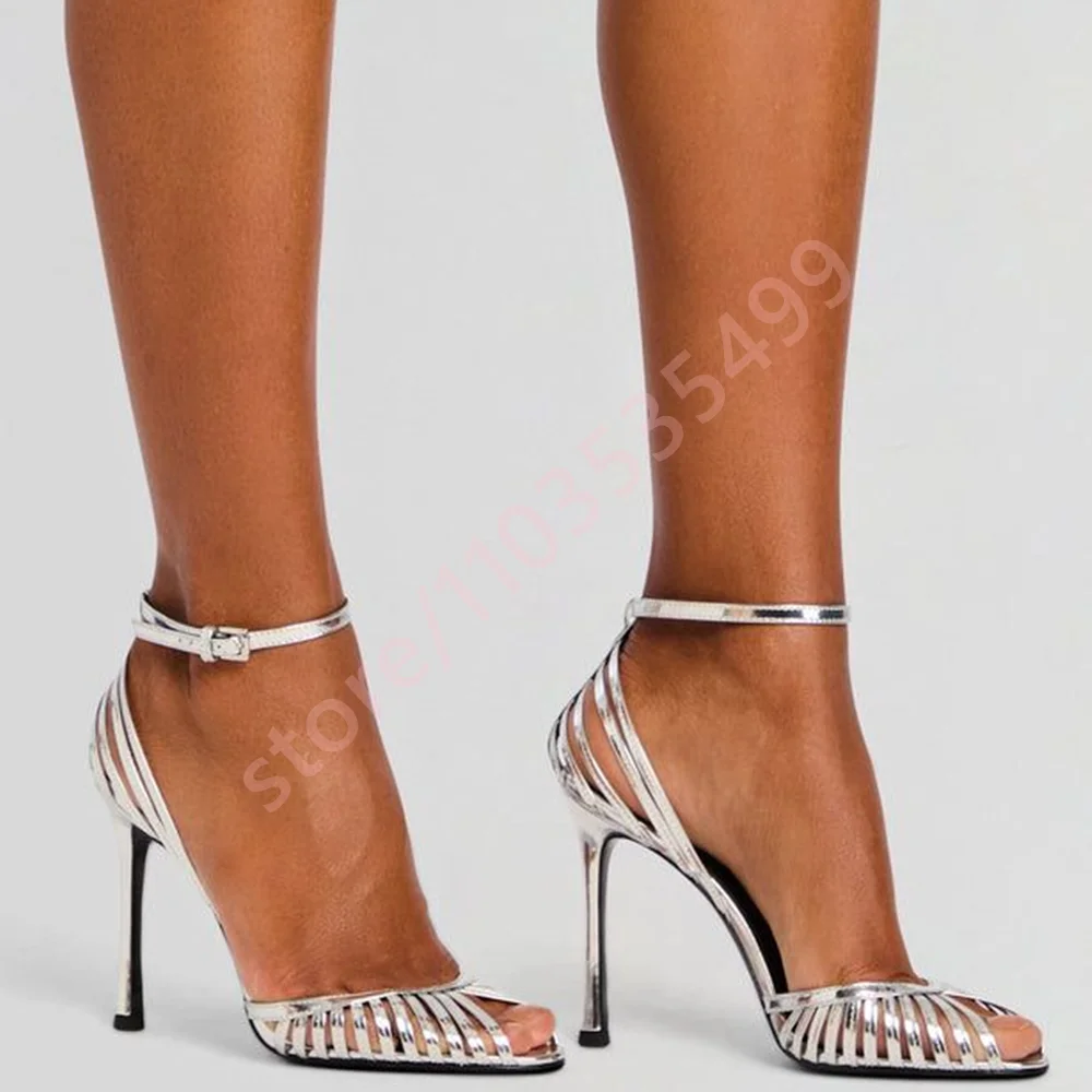 Sexy Ladies' Peep Toe Stiletto Sandals Summer Elegant Party Hollow Catwalk Sandal New Solid Color Buckle Casual Roman Sandals image 2