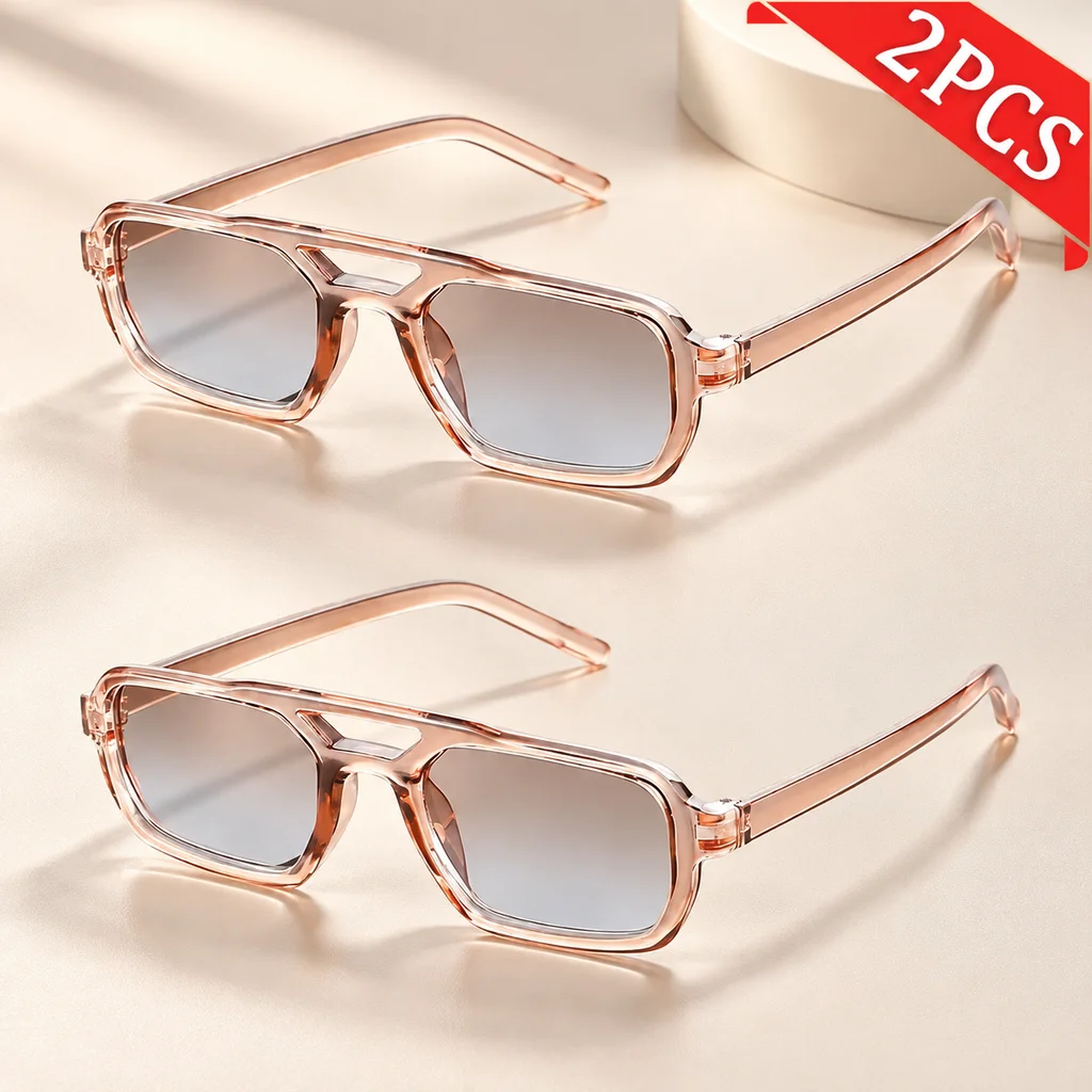 2PCS Beach & Street Sunglasses Women Men Delicate Oversize 53MM Square Frame Sun Glasses Sunglass UV400 New Personality