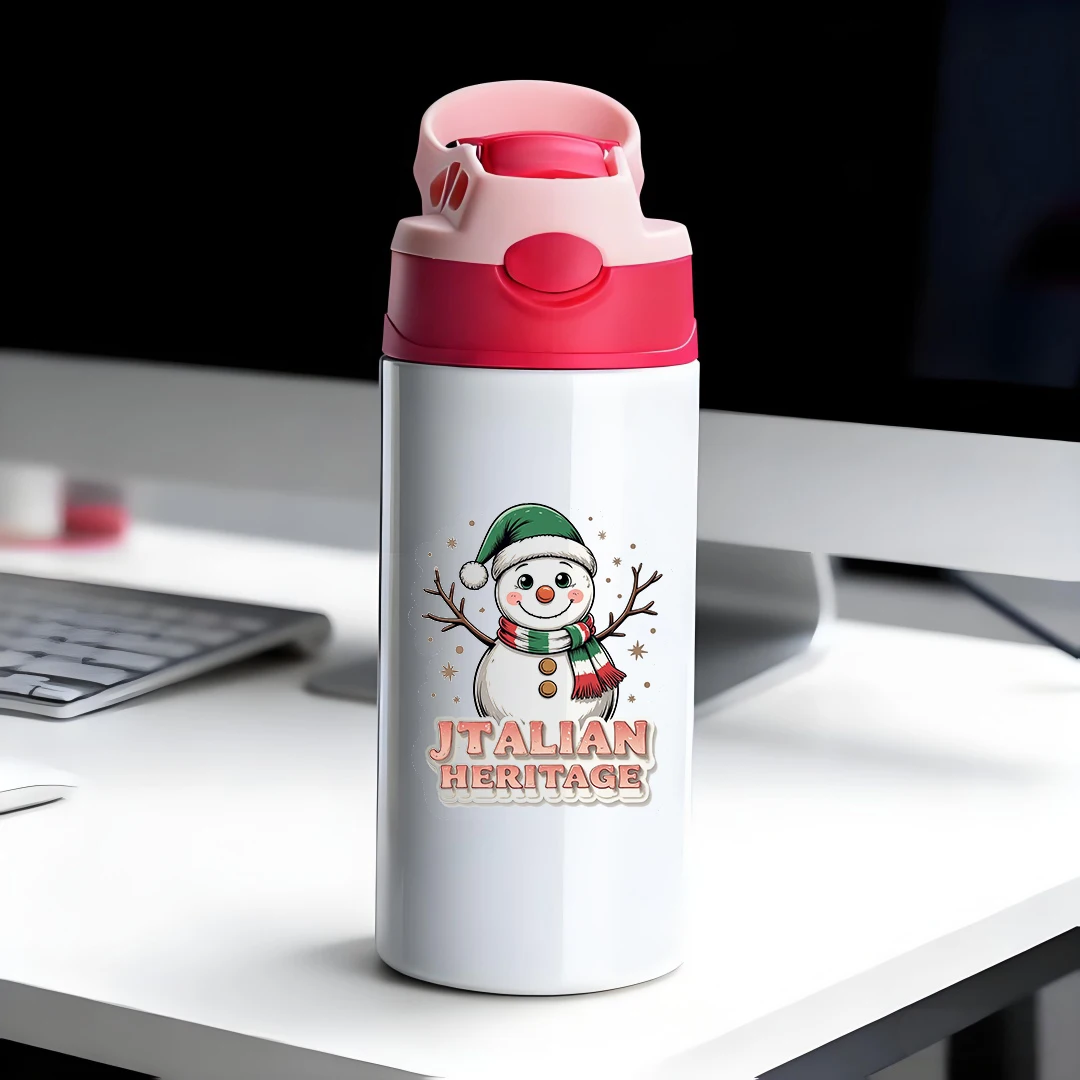 

304 stainless steel thermal cup + cartoon snowman Italian flag design + children's straw cup Christmas gift thermal cup for kids