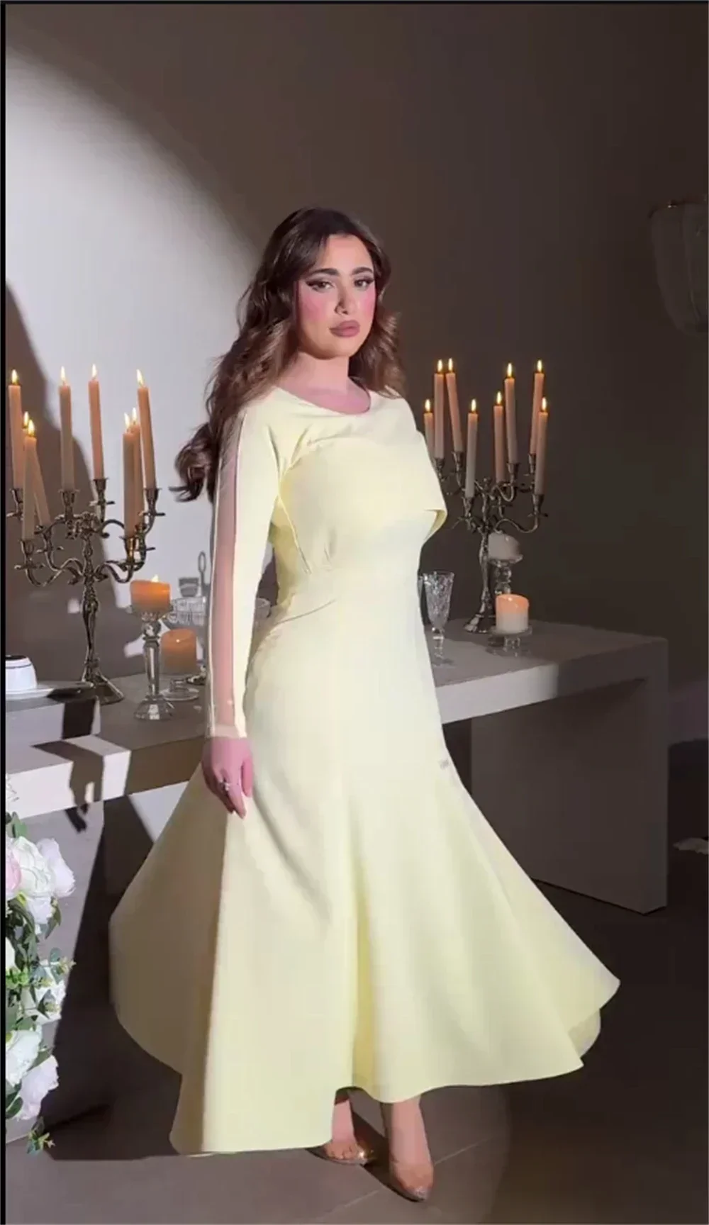 Vestido de fiesta personalizado de Arabia Saudita, escote redondo, corte en A, faldas hasta el tobillo, vestidos para ocasiones a medida verticalmente formales