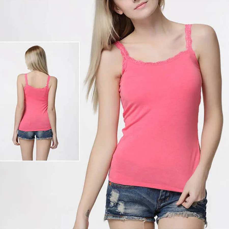 Camisetas sin mangas de algodón suave para mujer, chaleco Sexy de encaje sólido sin mangas, camisola ajustada, Top recortado encantador para mujer, novedad de 2024