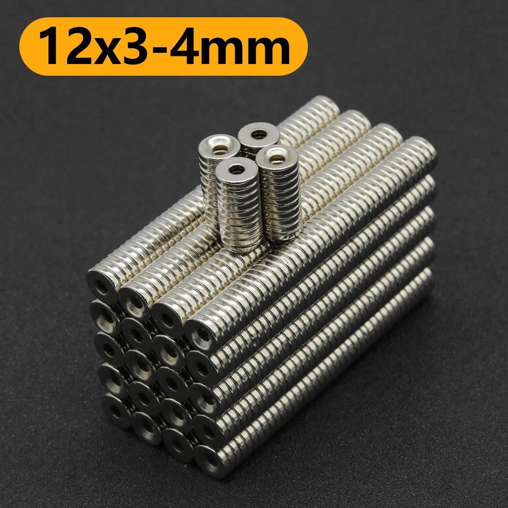 2~500Pcs 12x3-4mm N35 NdFeB Magnes z okrągłym otworem Super mocne magnesy neodymowe Silny trwały magnetyczny dysk imanes 12x3hole4