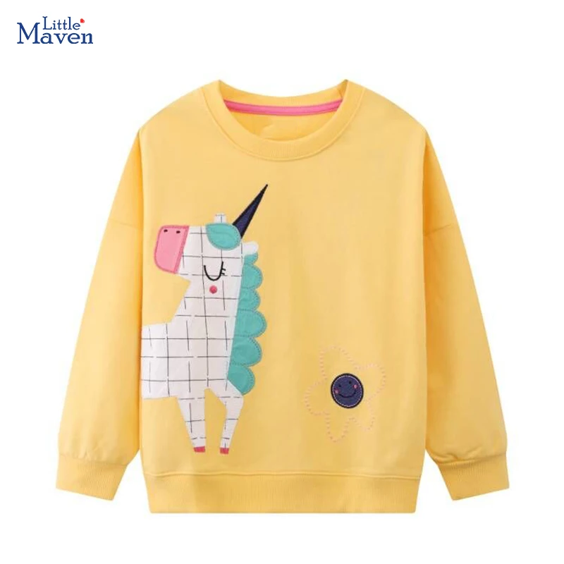 Little Maven 2023 Autumn Children's Clothing Kids Clothes Baby Girls Outerwear Cartoon Unicorn Sweatshirt Spring Tops Hoodies