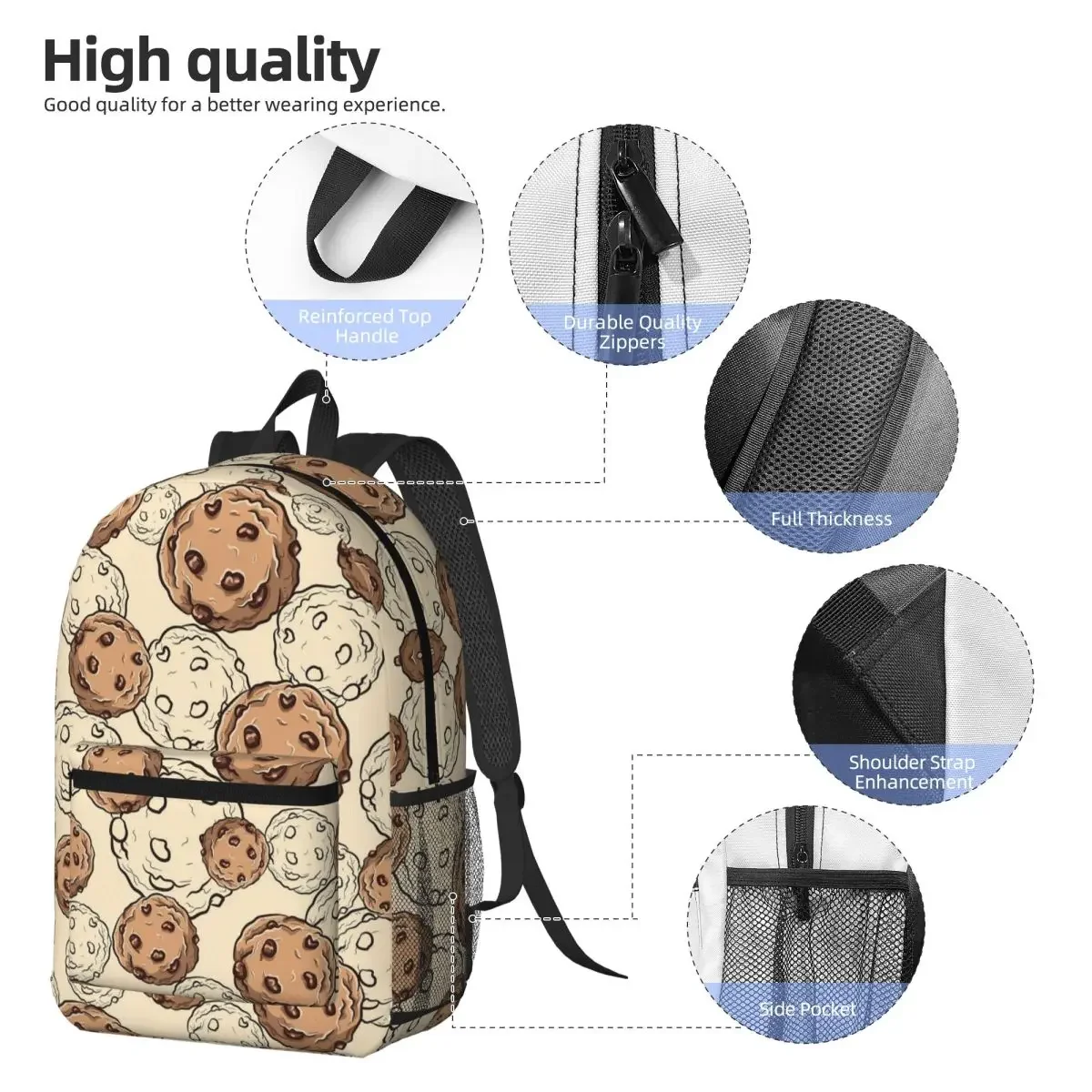 Cartoon Cookies Chocolate Cookie Backpack Boys Girls BookBag Kids School Bag Laptop Shoulder Bags for Men Women