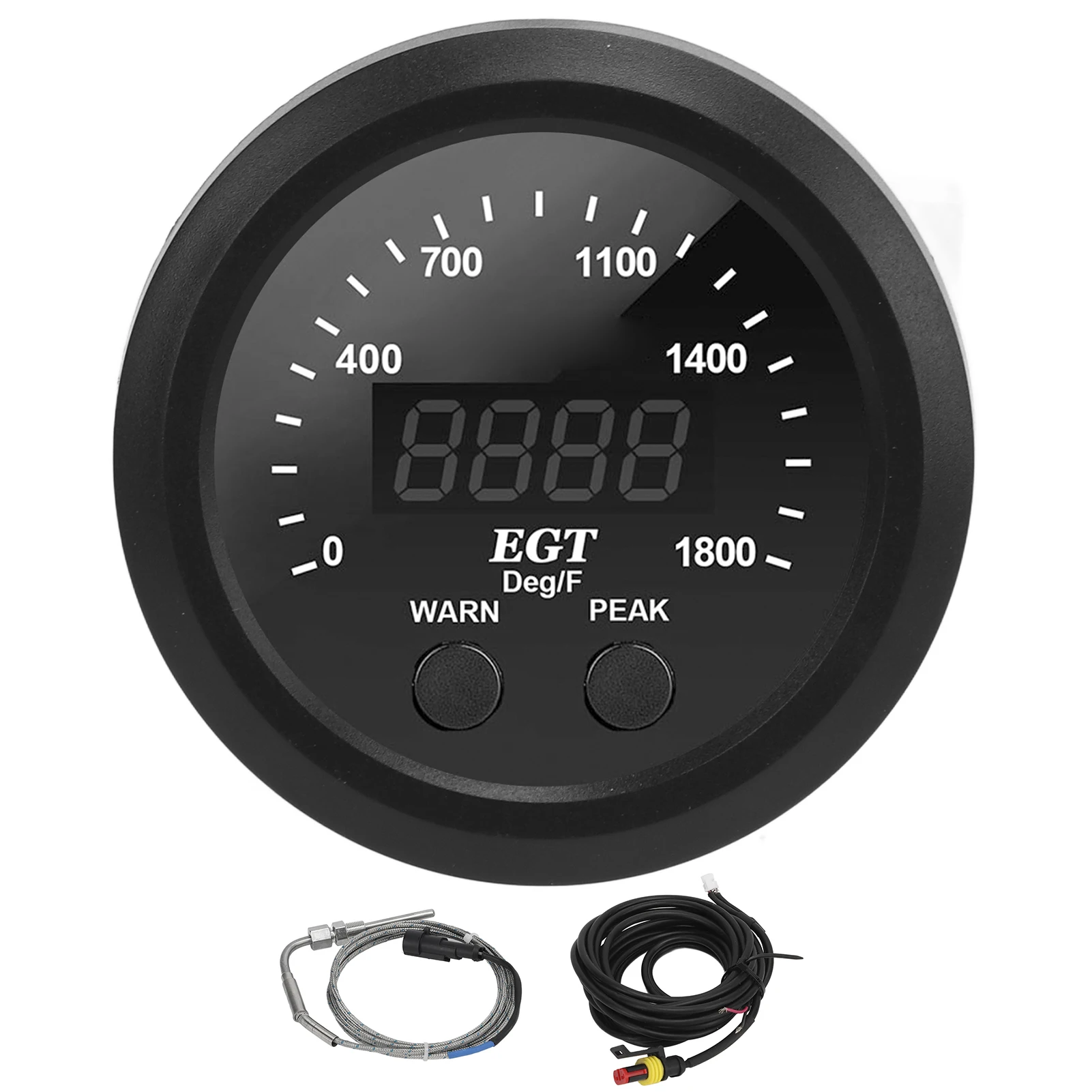 Exhaust Gas Temp Gauge Car Exhaust Gas Temperature Gauge 2‑1/16in 52mm Ultra Thin 0‑1800℉ Red LED  with Sensor