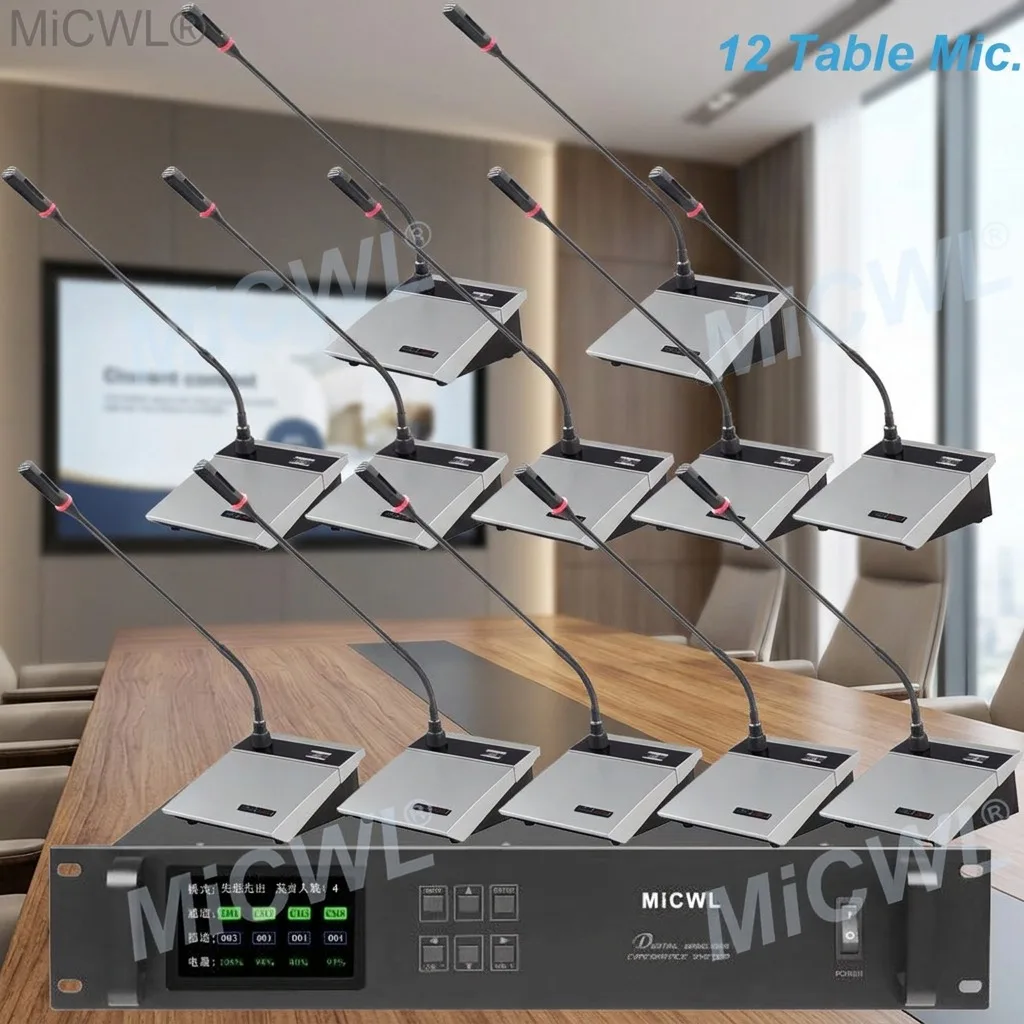 Pro 12 Table Digital Wireless Conference Cardioid Microphone System Desktop Gooseneck Speech Meeting Mic for Office