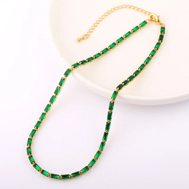 Sexy Choker Tennis Chain Necklace For Women Luxury Green Cubic Zircon Diamond Short Iced Out Hip Hop Neck Accessories Jewelry