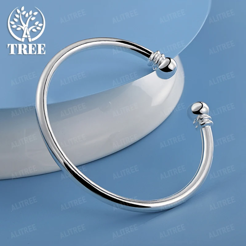 

Fashion 925 Sterling Silver Smooth Open Bangle For Men Women Exquisite Charm Jewelry Holiday Party Wedding Gift Accessories